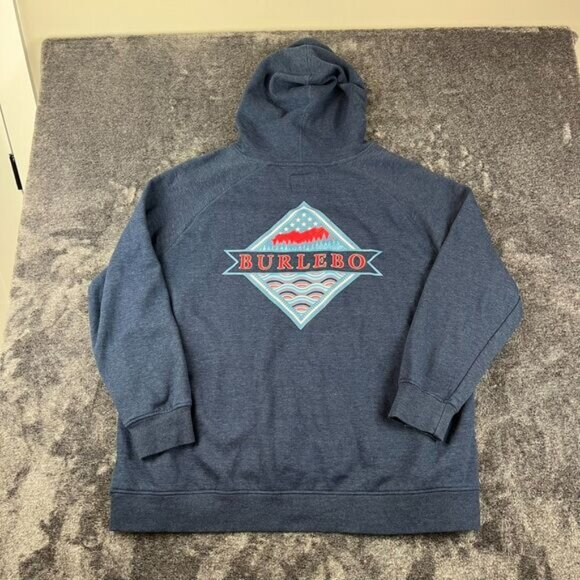 Burlebo Fleece Hoodie Mountain Spellout Navy Blue Men's XXL Pullover - Picture 1 of 10